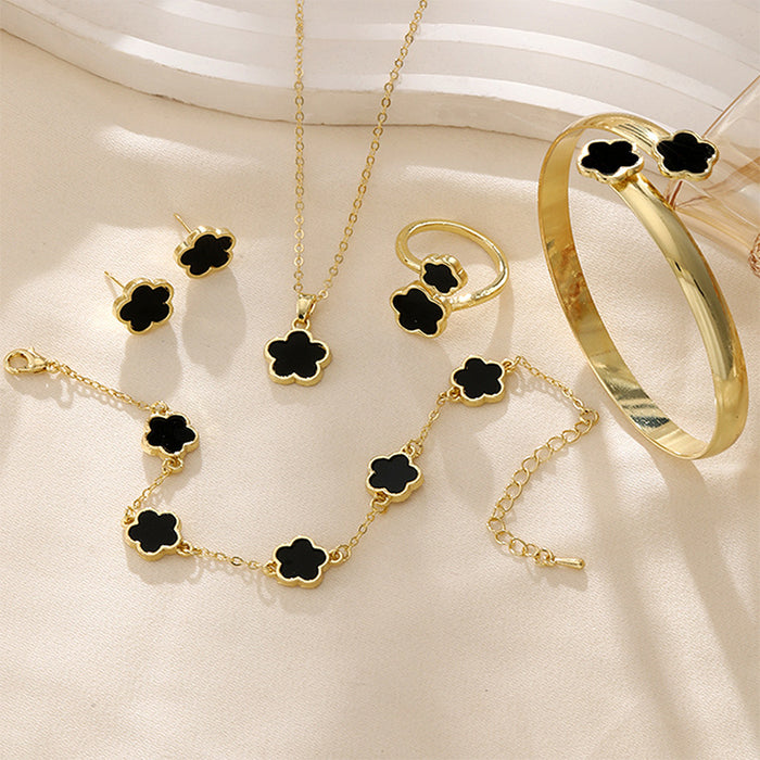 Wholesale Acrylic Bracelet Bracelet Clover Necklace Ring Earring Set JDC-BT-ChaoKai002