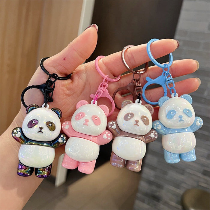 Wholesale Cute PVC Standing Panda Keychains with Glossy Electroplated Finish