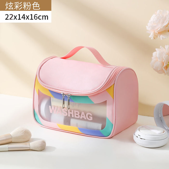 Wholesale Stylish Waterproof PVC Travel Toiletry Bag Large Capacity Handheld Cosmetic Pouch Colorful Curved Design For Travel Gift Everyday Use