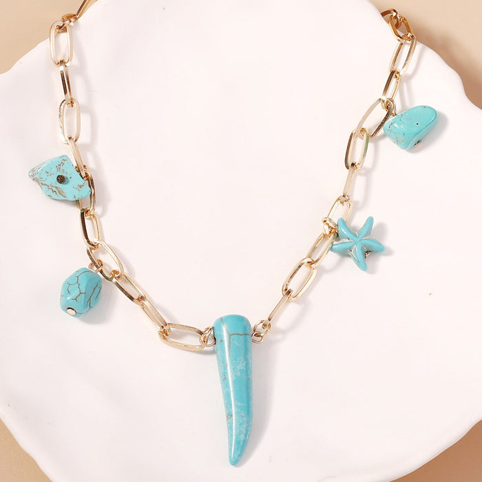 Wholesale cartoon fashion bohemian turquoise retro wolf tooth necklace