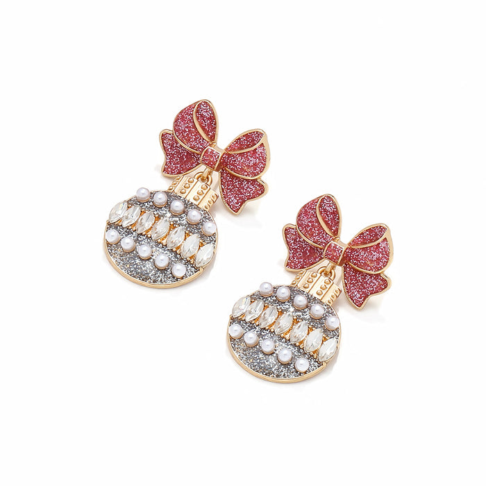 Wholesale Colorful oil drop bow with diamond studded colorful ball pendant earrings