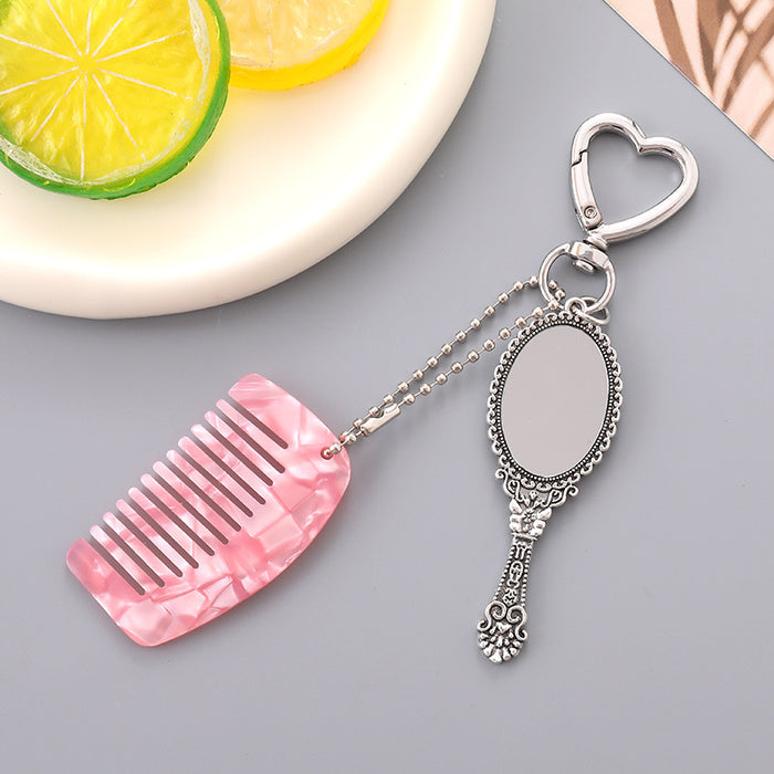 Wholesale Fashionable square mini comb car bag pendant, phone keychain, personalized handle, makeup mirror decoration