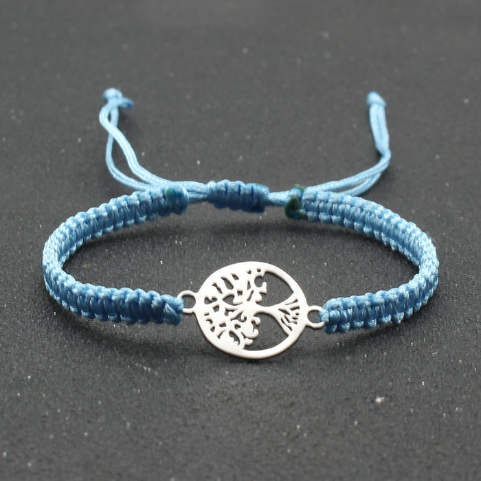 Wholesale jewelry round stainless steel tree of life bracelet hand-woven red rope bracelet