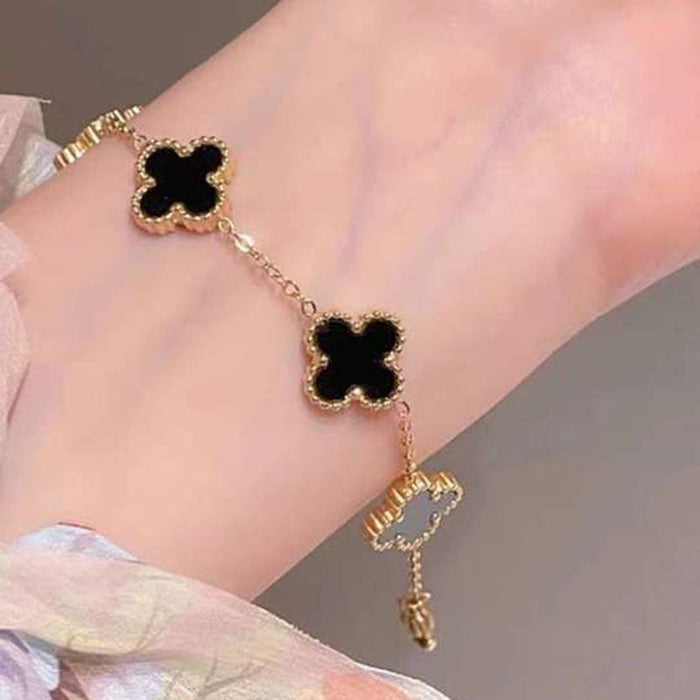 Wholesale Real Gold Electroplated Zircon Four-petal Flower Imitation Fritillaria Bracelet Light Luxury High-end Sense Bracelet Sweet All-match Bracelet Wholesale Women