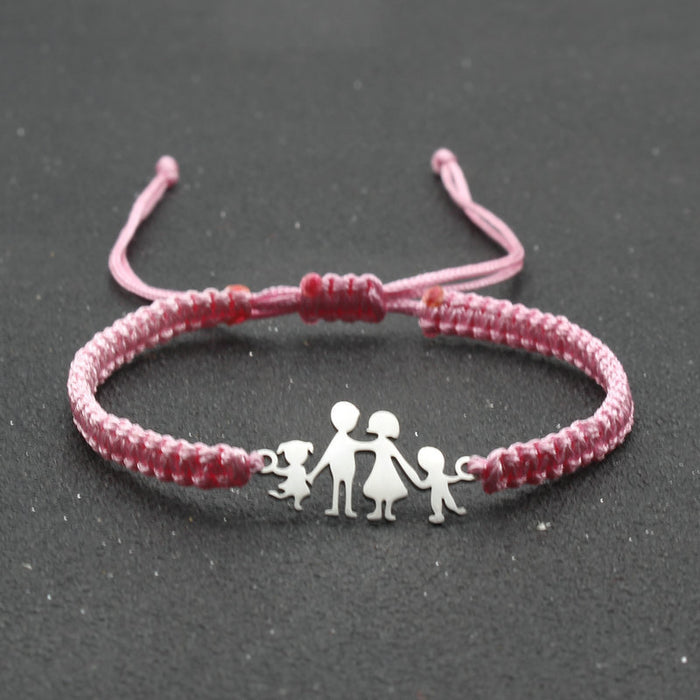 Wholesale Stainless steel Family Style happy a hand-woven adjustable red rope bracelet women's hand rope