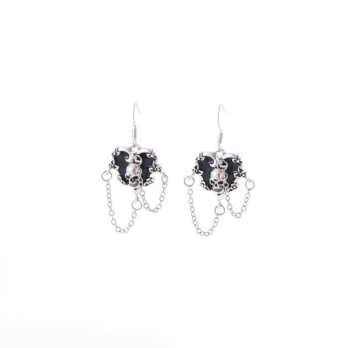 Wholesale  black skull heart tassel earrings for women personality cold style niche fashion design earrings