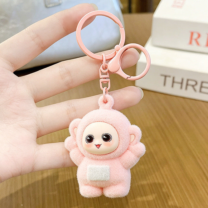 Wholesale Cute PVC Cartoon Keychain Pendant Flocking Key Ring Accessory for Kids minimum quantity：2
