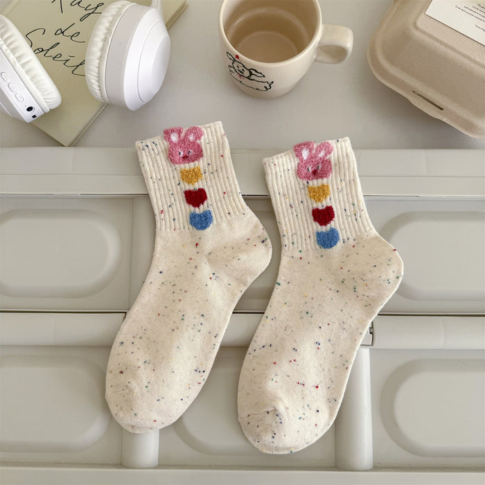 Wholesale New Socks Children's Cartoon Love Rabbit Dot Yarn Women's Middle Tube Cotton Socks