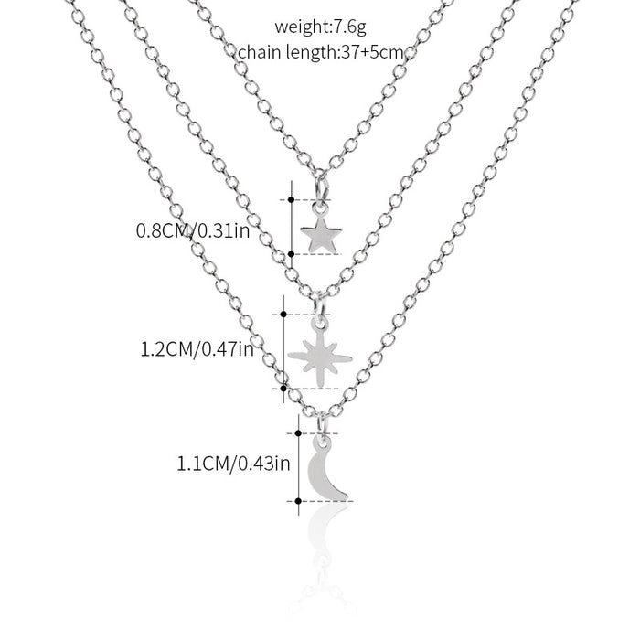 Wholesale Exaggerated alloy star pendant, street moon, multi-layer layered necklace