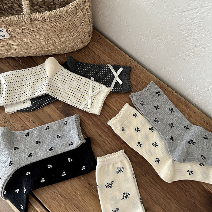 Wholesale Socks, bow, middle tube, socks, polka dots, pile socks, cotton