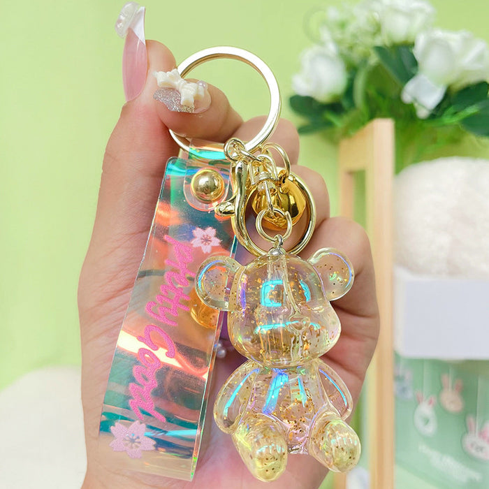 Wholesale Colorful Crystal Sitting Bear Keychain Pendant Couple Car Keychain Cute School Bag Hanging Small Gift