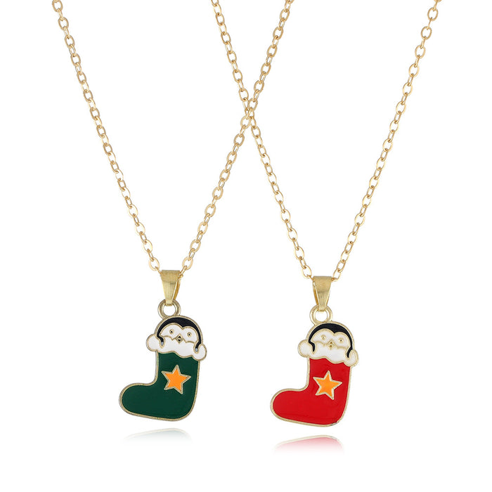 Wholesale Christmas Series Children' s Good Friend Necklace Set Snowman Christmas Tree Pendant Alloy Oil Dropping Cartoon Jewelry