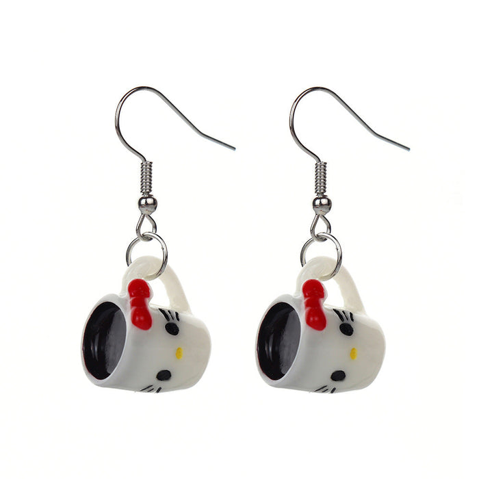 Wholesale Cartoon Simulation Mini Cat Coffee Cup Earrings JDC-NS-NiQing002