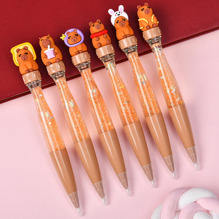 Wholesale Cute Capybara Quicksand Spinning Gel Pen Creative Spinning Stress Relief Pen Cartoon Spinning Fun Student Decompression Pen