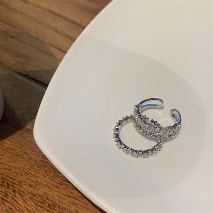Wholesale Light luxury full zirconium double-layer ring set for women with a sense of luxury, niche design, exquisite ring opening, fashionable temperament