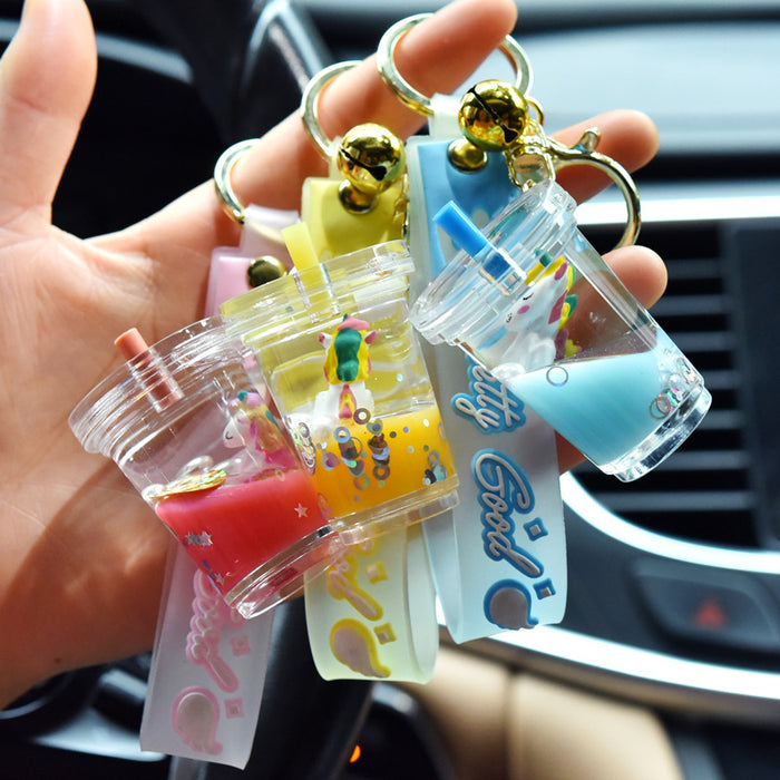 Wholesale Liquid Quicksand Unicorn Oil-Filled Keychain
