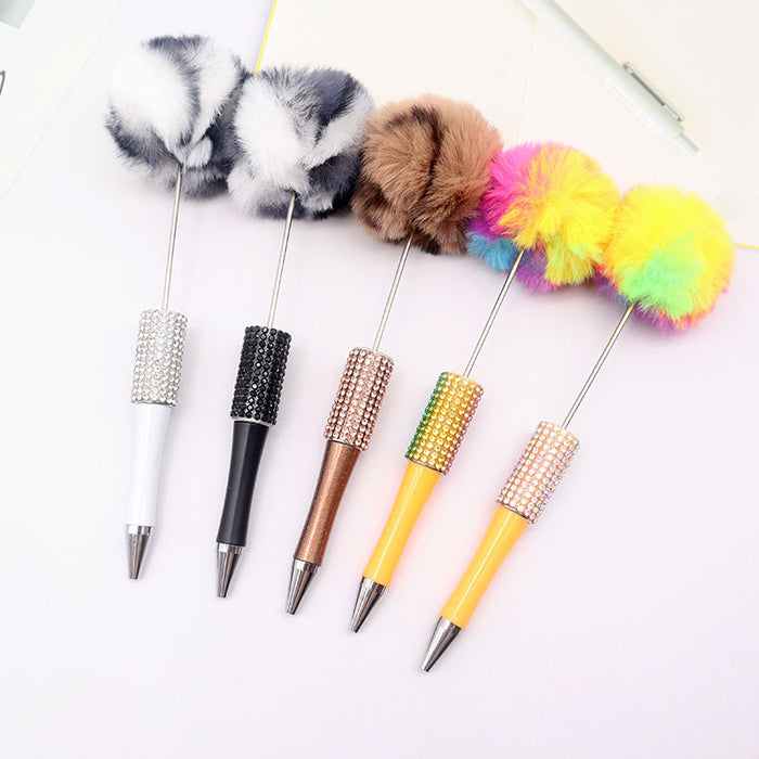 Wholesale Beadable Pens Rhinestone Leopard Print Pom Pom Pen Fluffy Pens JDC-PN-CY008