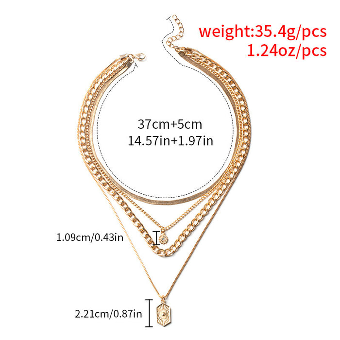 Wholesale New minimalist and fashionable diamond studded square brand sun decoration multi-layer necklace alloy collarbone chain for women