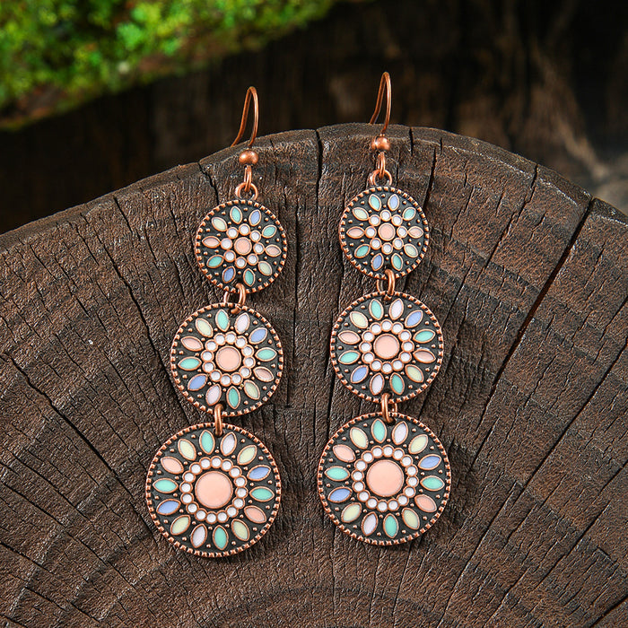 Wholesale Dripping Glaze Alloy Earrings Retro Ethnic Style Geometric Design MOQ≥2