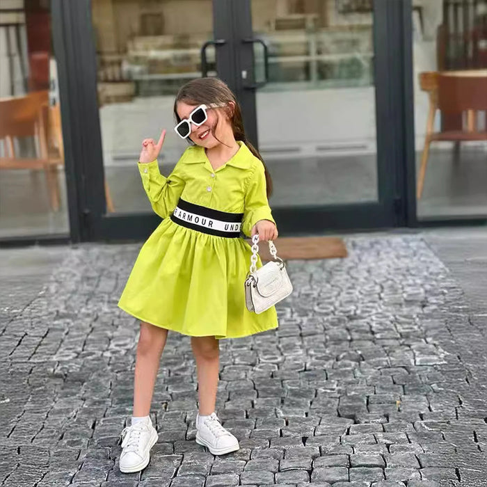 Wholesale Letter Elastic Stitching Large Swing Children's Shirt Dress JDC-CTS-YaYaMi024