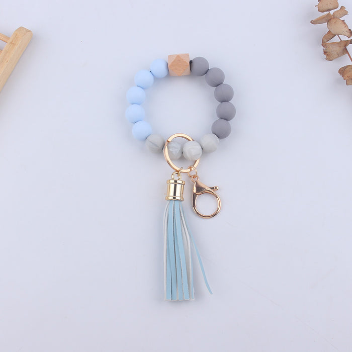 Wholesale Silicone Leather PU Short Tassel DIY Leopard Beaded Bracelet Keychains JDC-KC-GuangTian046