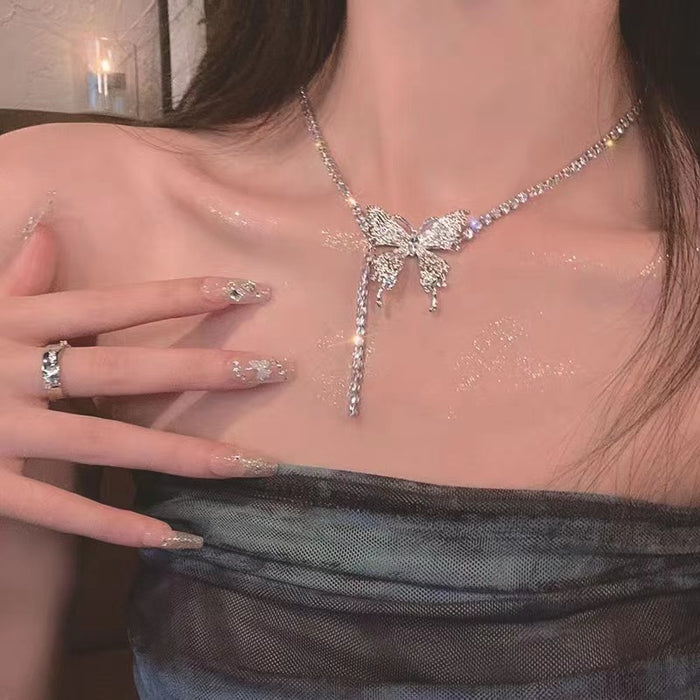 Wholesale Trendy Bow Tassel Clavicle Necklace Fashion Alloy Jewelry Accessory