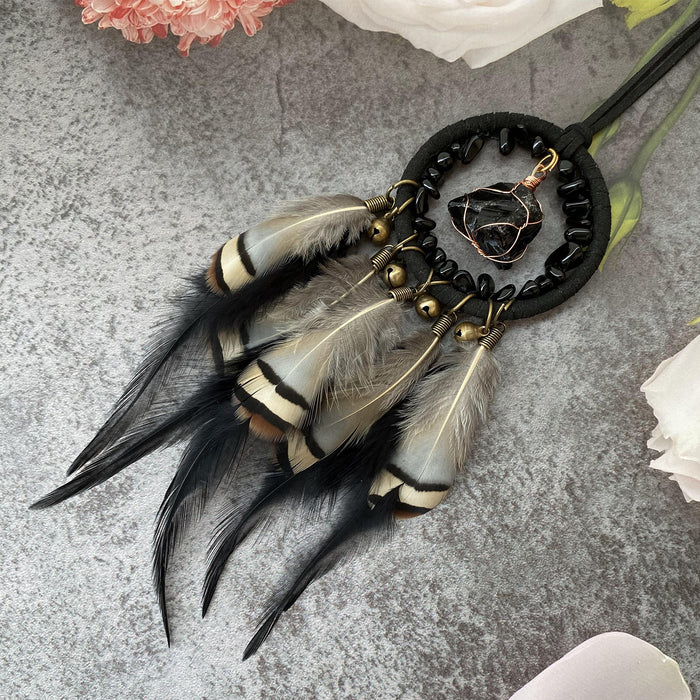 Wholesale Natural Stone Bell Car Hanging Ornament Black Feather Hoop Simple Style MOQ≥2
