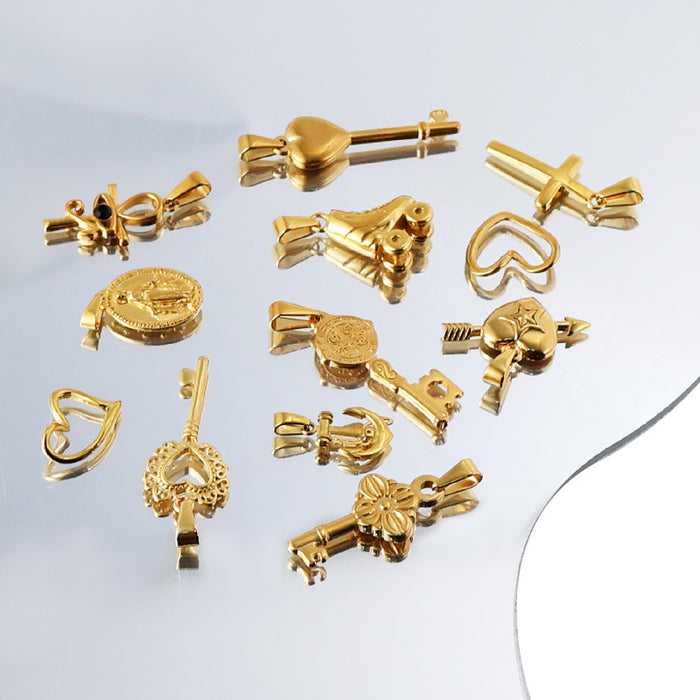 Wholesale 6pcs/set stainless steel key love anchor cross pendant titanium steel plated 24K gold