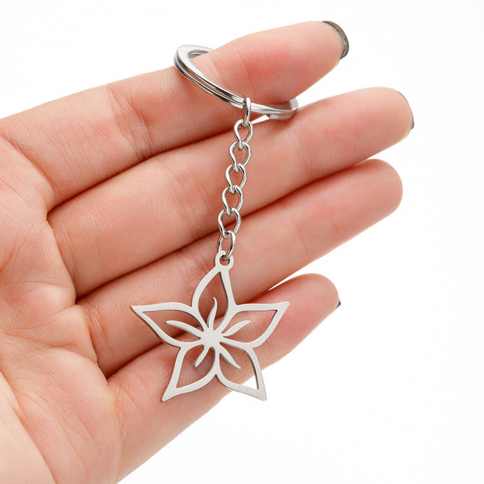 Wholesale Stainless Steel Simple Flower Pendant Keychain JDC-KC-JiS001