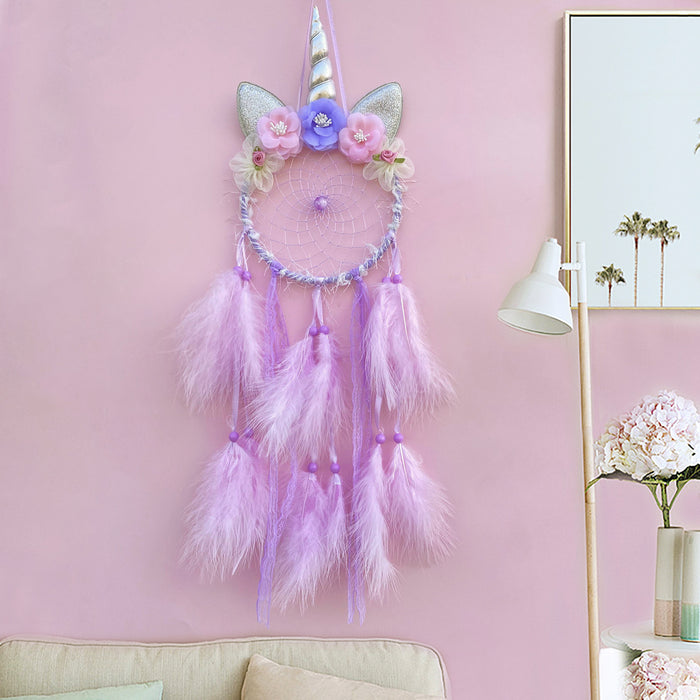 Wholesale Cat Head Dreamcatcher Hanging Ornament Handmade Pink Feather Decor MOQ≥2