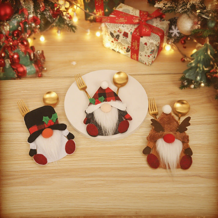 Wholesale Christmas decorations dwarf knife and fork set Old man tableware set doll knife and fork bag kitchen dress props