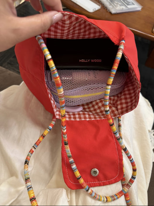 Wholesale Denim Portable Small Storage Bag Underarm Bag Black Plaid Shoulder Bag