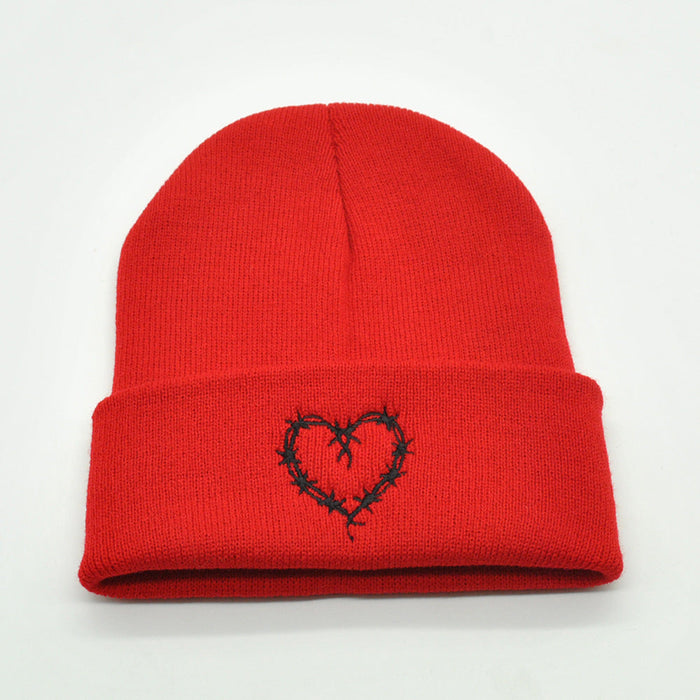 Wholesale Hat Wool Heart Embroidered Warm Knitted Hat JDC-FH-PNi010