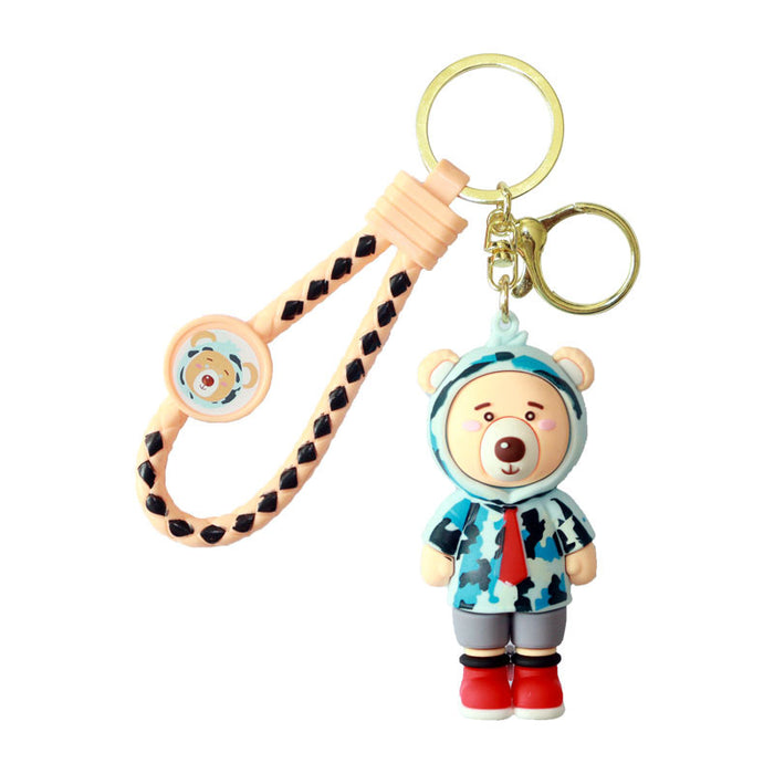 Wholesale PVC Cartoon Camouflage Bowtie Bear Car Keychain Bag Charm