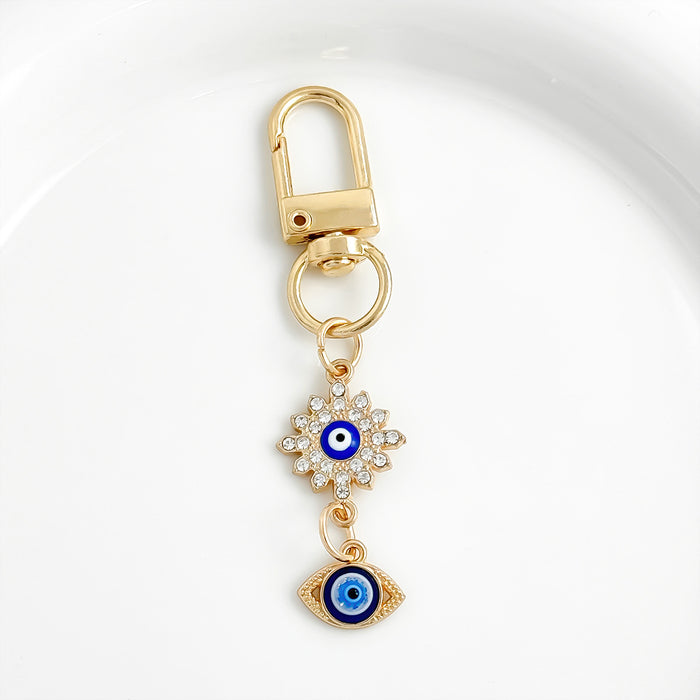 Wholesale Brilliant Diamond Blue Eyes Devil' s Eye Tassel Keychain Accessories Bag Pendant