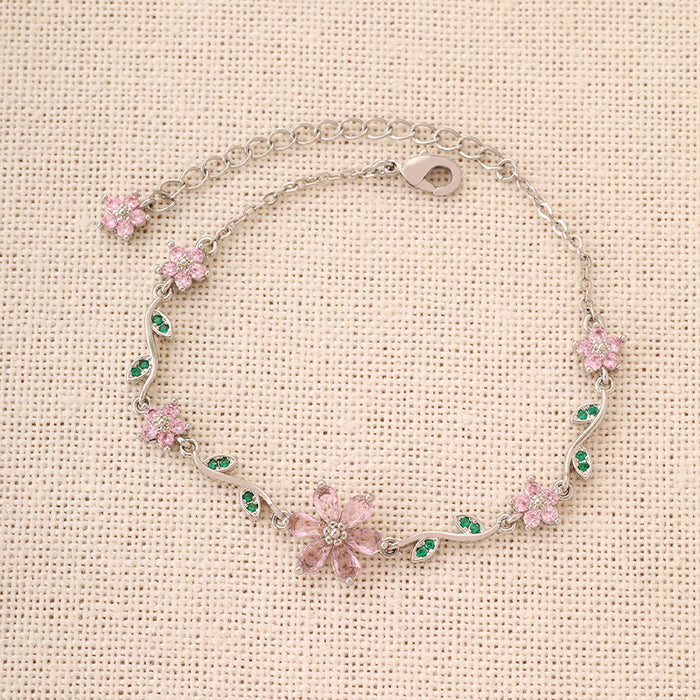 Wholesale Pink Flower Luxury Zircon Gesture Bracelet