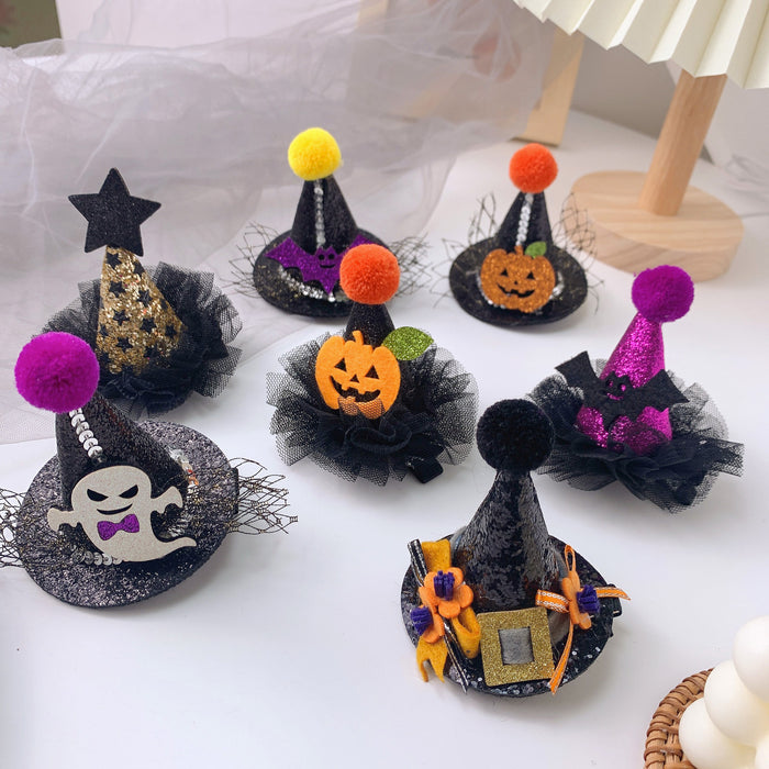 Wholesale Children' s Hair Accessories Role Playing  Funny Pumpkin Hat Hairpin Little Girl Lace Bat Hairpin Headwear