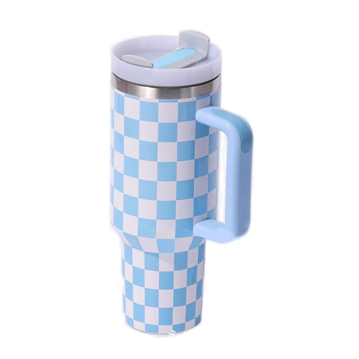 Wholesale 304 Stainless Steel Checkerboard Pattern Insulated Water Bottle 40oz with Handle MOQ≥2