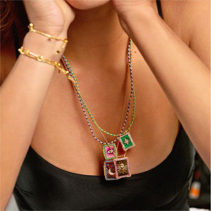 Wholesale Trendy Tarot Card Pendant Necklace Abalone Shell Inlay Copper Electroplated Women S Fashion Jewelry Gift