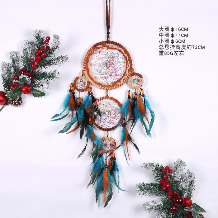 Wholesale Handwoven Iron Dreamcatcher with Feathers Boho Decorative Hanging Ornament