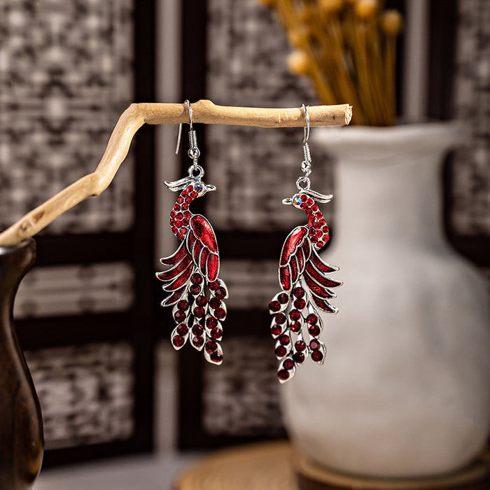 Wholesale Cloisonne Peacock earrings  silver minority totem Phoenix bell earrings