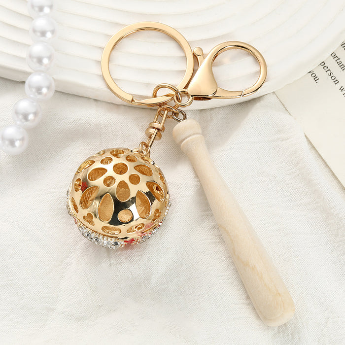 Wholesale Diamond-Inlaid Baseball Bat Keychain Zinc Alloy Car Key Bag Charm Accessory MOQ≥2