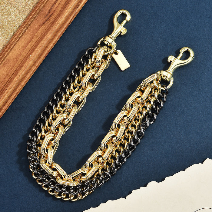 Wholesale Trendy Gold Tone Triple Row Metal Bag Chain With Retro Cross And Crown Motifs Fashion Accessory
