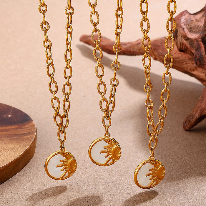 Wholesale Moon White Shell Pendant Necklace Stainless Steel