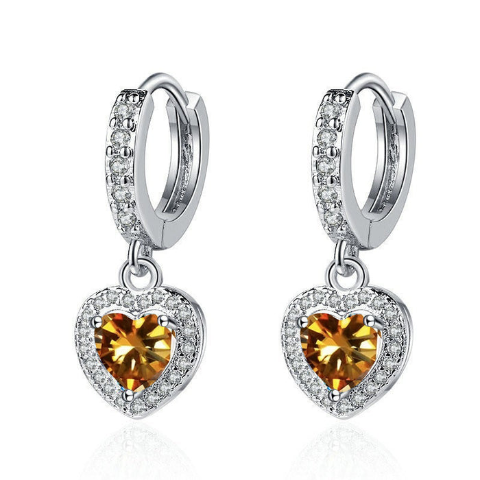 Wholesale Copper Inlaid Zircon Heart Earrings