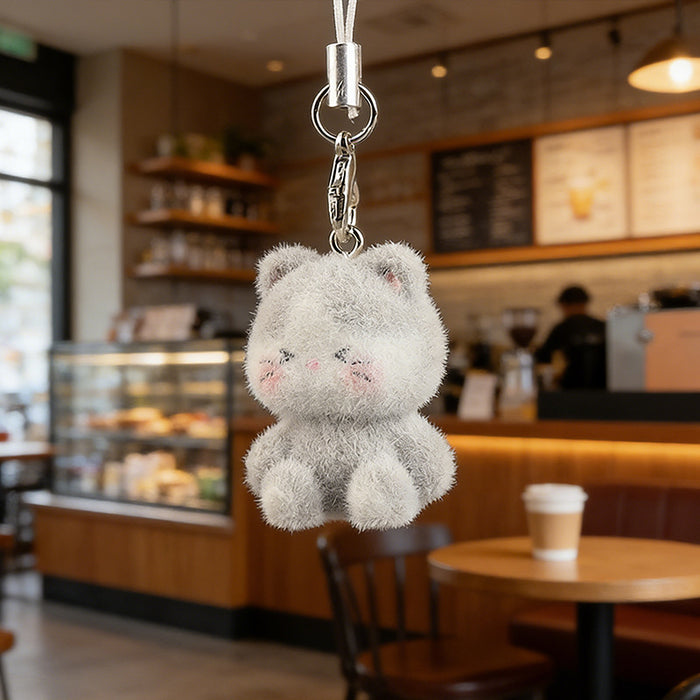 Wholesale Flocked cat pendant resin cartoon keychain