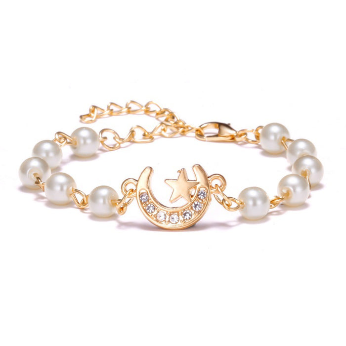 Wholesale Cross 8-shaped Round Hollow Rhinestone Pearl Bracelet JDC-BT-Chuya001