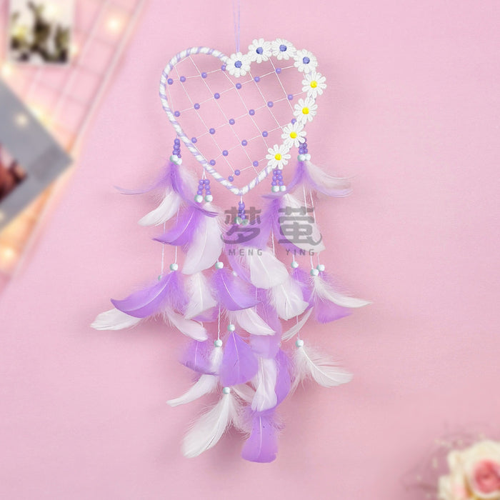 Wholesale Heart Feather Dream Catcher Wall Hanging Pink White Sweet Style Decorative Accent MOQ≥2