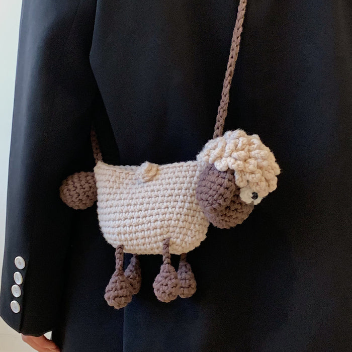 Wholesale Cartoon Cute Lamb Woven Bag Handmade Knitted Wool Bag Fashion Parent-Child Shoulder Crossbody Bag