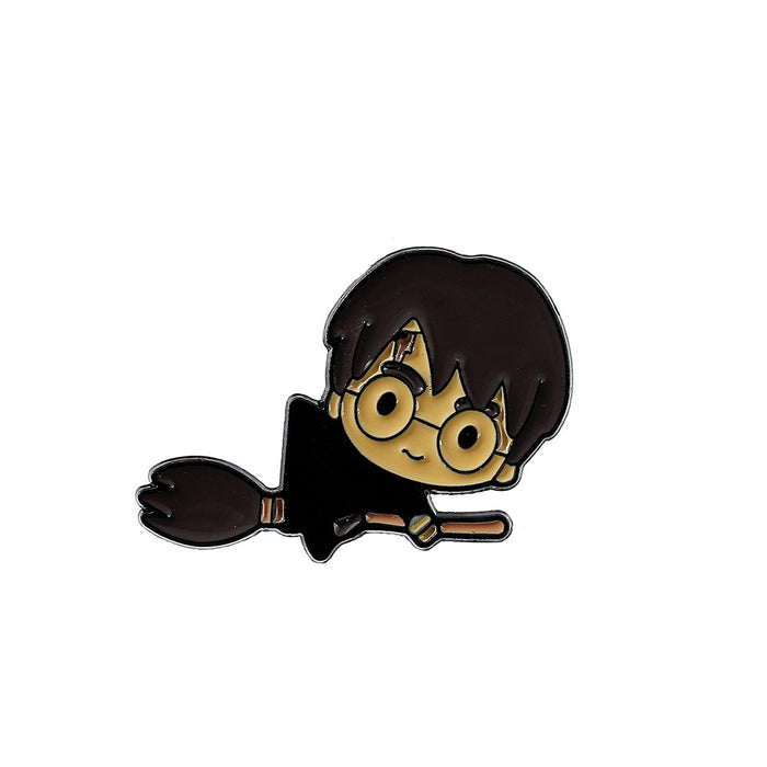 Wholesale Trendy Cute Cartoon Magic Character Riding Broom Metal Brooch Pin Stylish Jewelry Accessory